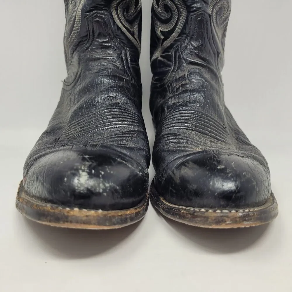 Tony Lama Boots Mens 8.5D Black Leather Western Cowboy Rodeo 8410 - Picture 7 of 11